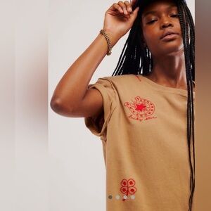 Free People Horsin Around Tee Brown Combo Size Medium